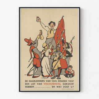 Vintage poster supporting Volksherstel with medieval characters