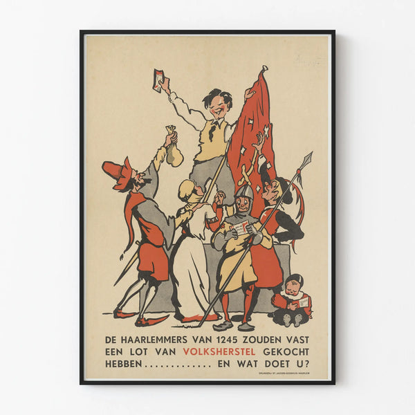 Vintage poster supporting Volksherstel with medieval characters