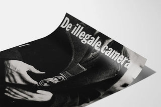 Vintage poster of the illegal camera in black and white