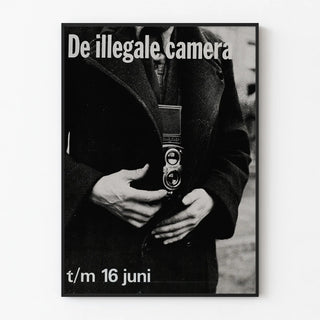 Vintage poster of the illegal camera in black and white