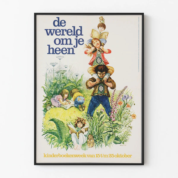 Vintage children's wall decoration poster "De Wereld Om Je Heen"