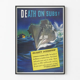 Framed Death on Subs! poster by Jon Whitcomb, destroyer escort DE-280
