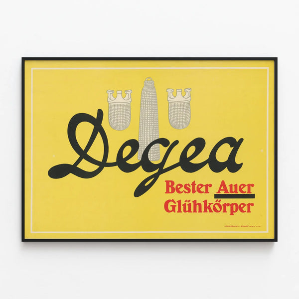 Vintage poster Degea Bester Auer Glühkörper - retro wall decoration — framed artwork on a wall