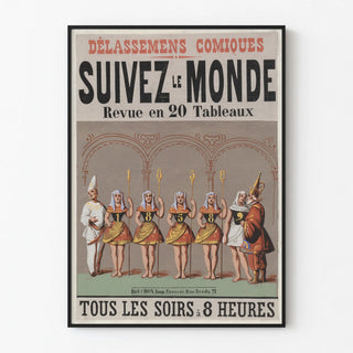 Vintage poster of comic delays Follow the world review in 20 tableaux