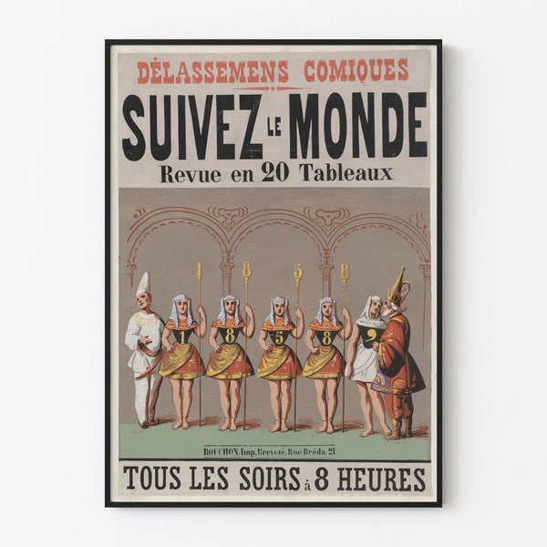 Vintage poster of comic delays Follow the world review in 20 tableaux