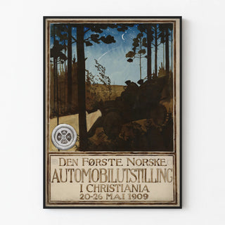 Vintage poster of the 1909 automobile exhibition in Norway