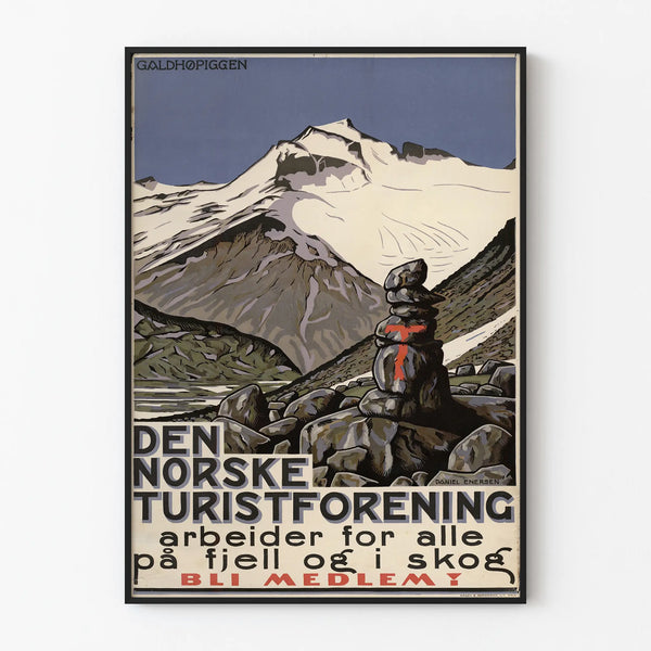 Vintage Galdhøpiggen Poster - The Norwegian Trekking Association Wall Decoration