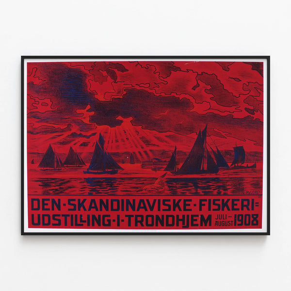 Vintage Poster for the Scandinavian Fishing Exhibition 1908 Trondheim — framed artwork on a wall