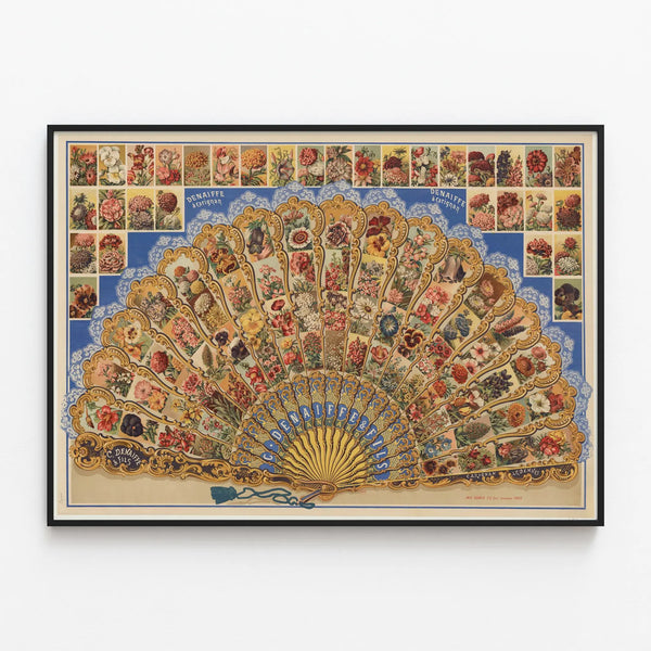Vintage Poster of a Floral Fan Denaiffe at Carignan — framed artwork on a wall