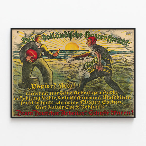 German Vintage Poster "The Dutch Farmer Speaks" Historical Wall Decoration — framed artwork on a wall