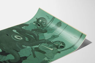 Vintage Poster of Scuba Diving and Octopus