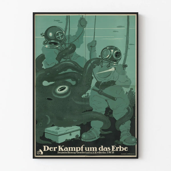 Vintage Poster of Scuba Diving and Octopus