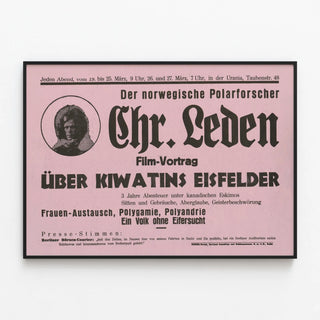 Vintage poster of the film-conference by polar researcher Chr. Leden on the ice fields of Canada — framed artwork on a wall