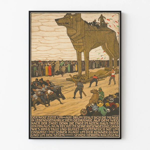 Decorative Poster of the Giant Wooden Wolf - Vintage Wall Print