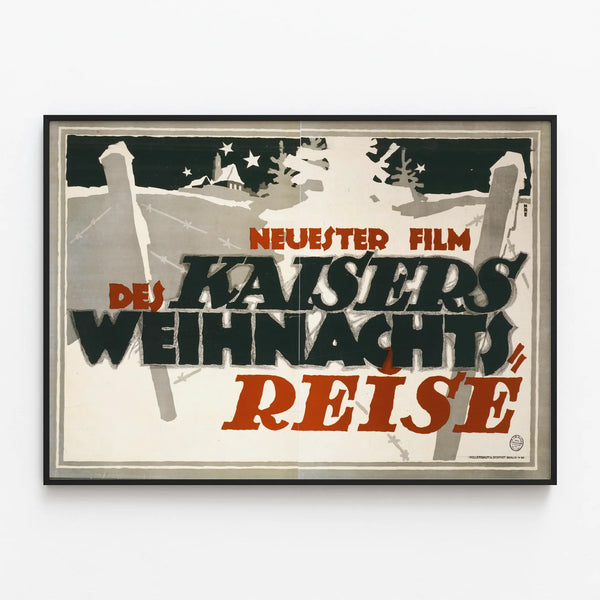 Vintage German cinematic poster of the Emperor's Christmas Journey — framed artwork on a wall