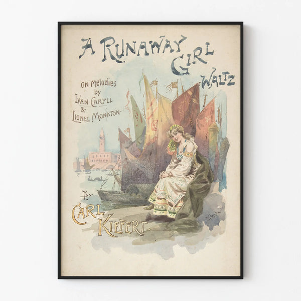 Vintage poster A Runaway Girl Waltz for musical wall decoration