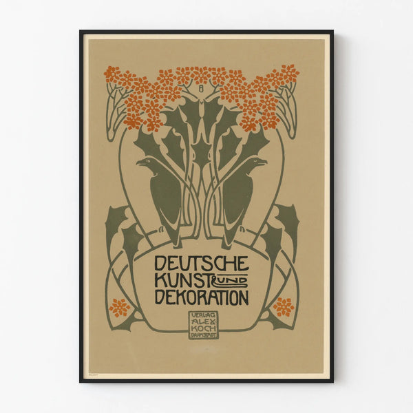 German Art Deco wall decoration poster with birds and flowers