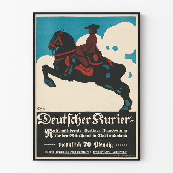 Vintage poster Deutscher Kurier with rider and black horse