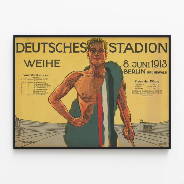 Vintage German Sports Poster - Deutsches Stadion 1913 — framed artwork on a wall