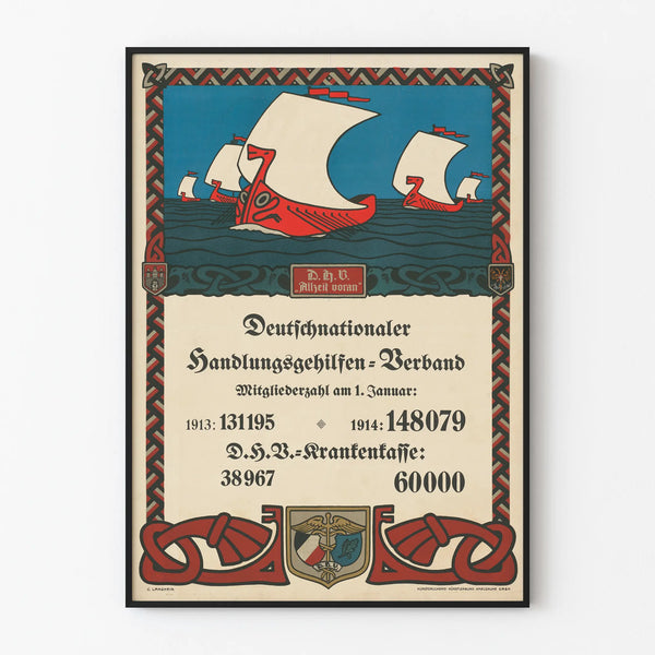 Vintage Viking ships poster wall decoration