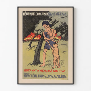 Vintage Vietnamese wall art poster - fight against communist invasion