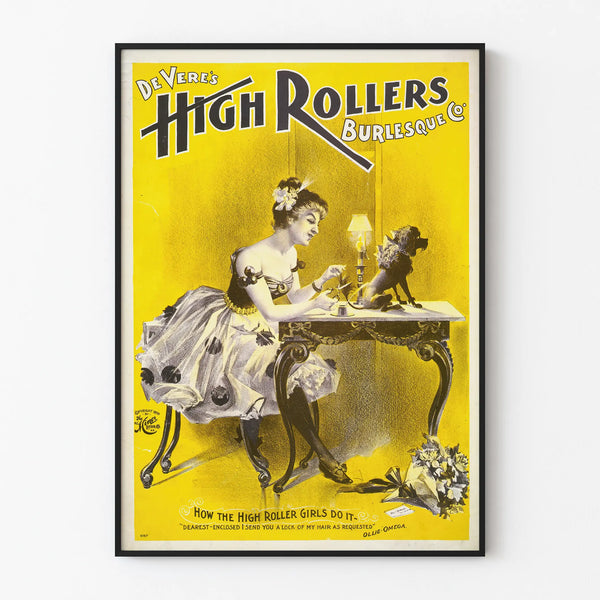 Vintage Poster High Rollers Burlesque Co. Yellow and Black