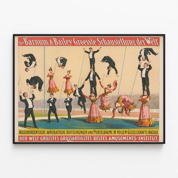 Vintage Barnum & Bailey Acrobatics Show Poster — framed artwork on a wall