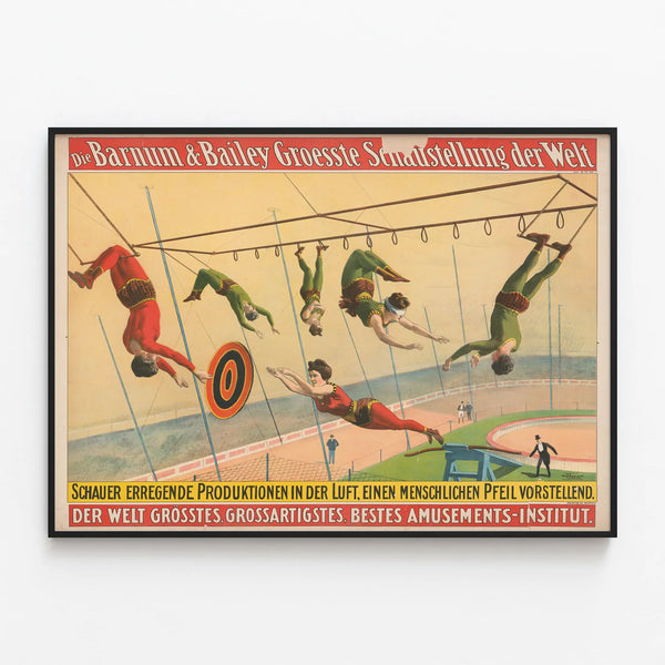 Vintage Poster Circus Barnum & Bailey Aerial Performers — framed artwork on a wall