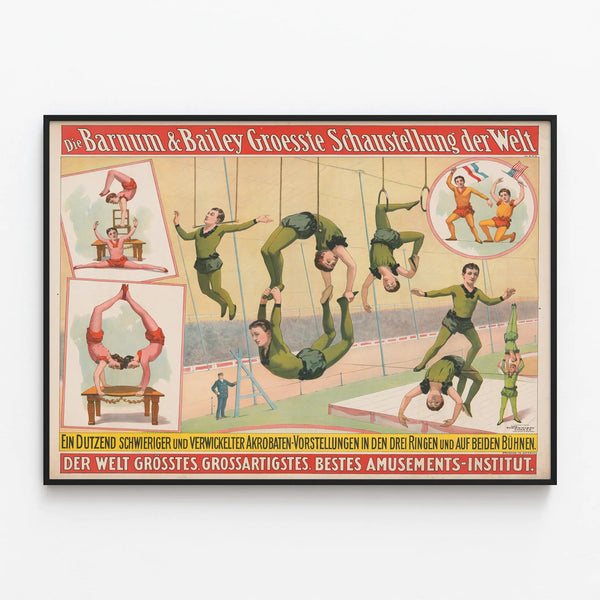 Vintage Barnum & Bailey Poster - Acrobats and Circus Show — framed artwork on a wall