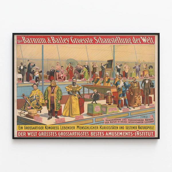 Vintage Barnum & Bailey Poster - Great World Exhibition of Human Curiosities — framed artwork on a wall
