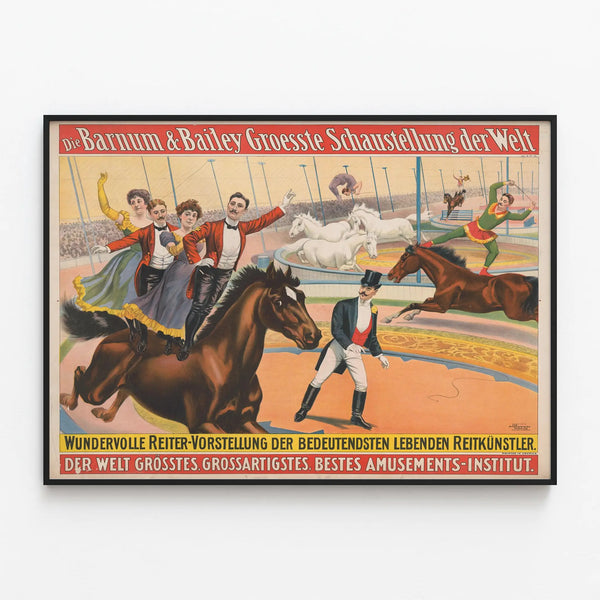 Vintage Circus Poster Barnum & Bailey - Spectacular Equestrian Art — framed artwork on a wall