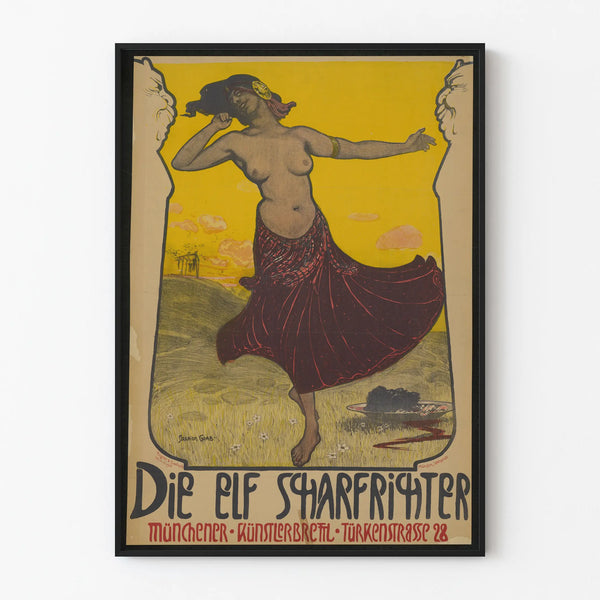 Vintage poster Die Elf Scharfrichter with dancer and yellow contrast