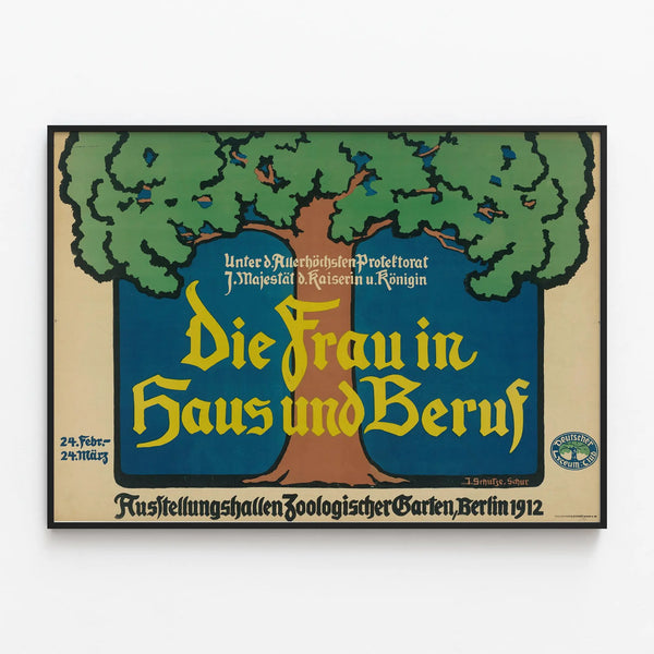 German vintage poster Die Frau in Haus und Beruf 1912 — framed artwork on a wall
