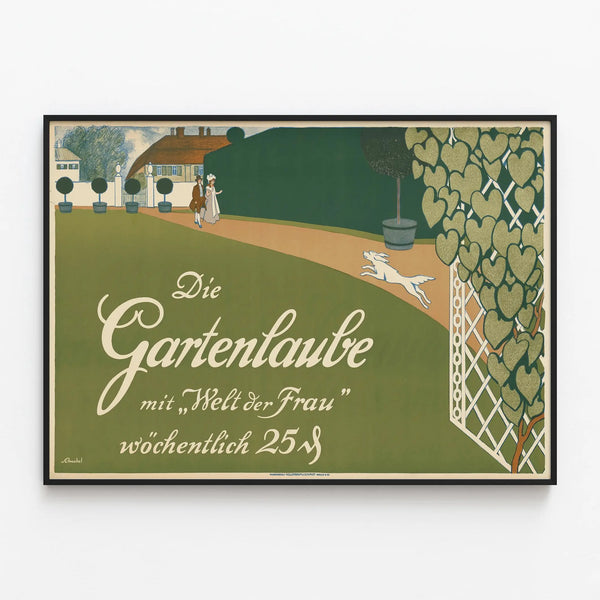 Vintage poster Die Gartenlaube for elegant wall decoration — framed artwork on a wall
