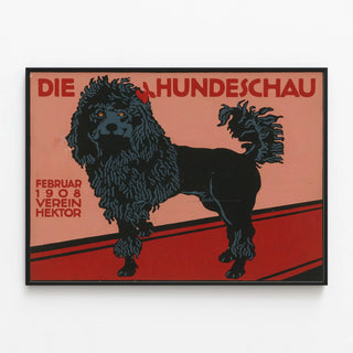 Vintage poster for the dog exhibition Die Hundeschau 1908 — framed artwork on a wall