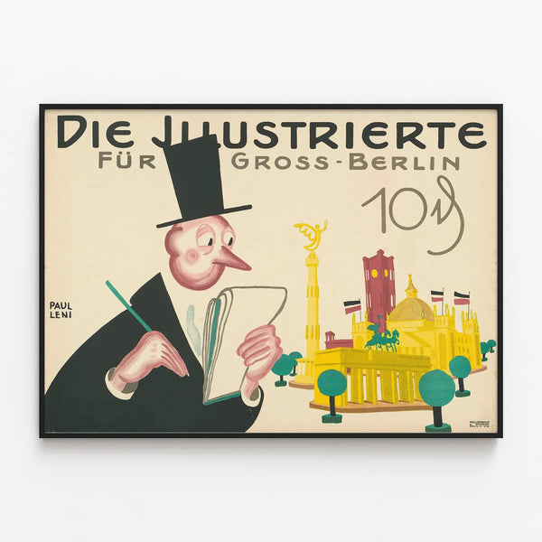 Vintage Poster Die Illustrierte for Greater Berlin by Paul Leni — framed artwork on a wall