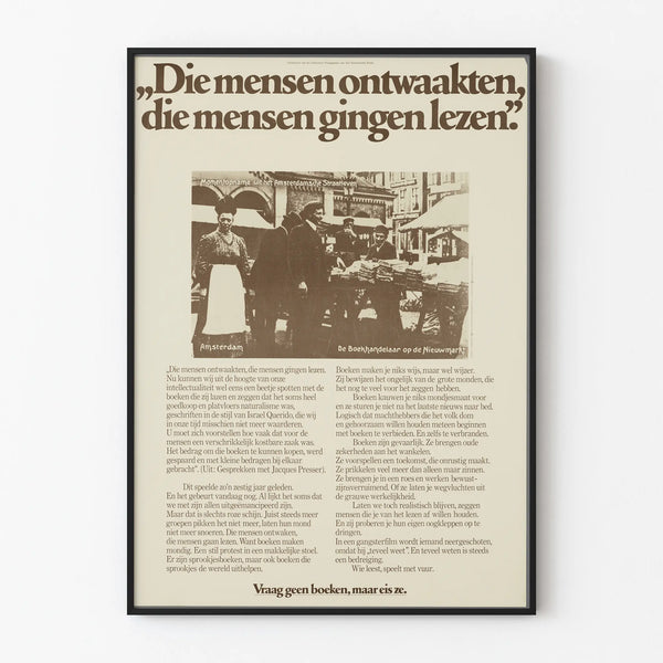 Vintage Dutch wall poster 'The people awakened, the people went to read'