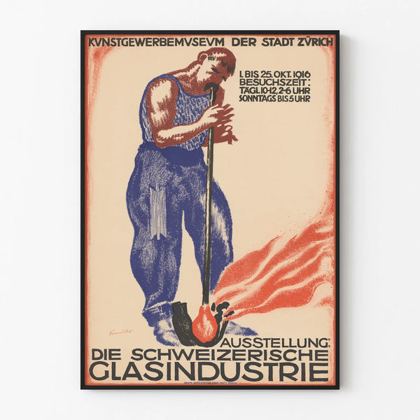 Vintage Swiss Glass Industry Poster - Blowing Workshop Wall Decoration
