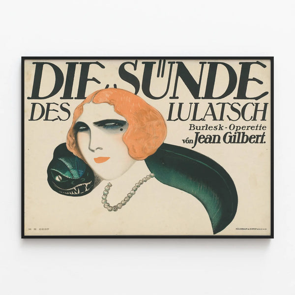 Vintage poster Die Sünde des Lulatsch - Burlesque operetta by Jean Gilbert — framed artwork on a wall