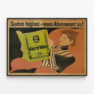 Vintage Poster Reading "Die Weite Welt" — framed artwork on a wall