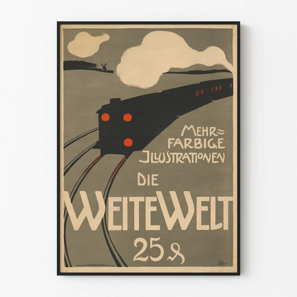 Vintage black and red train poster - Die Weite Welt