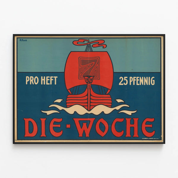 Vintage poster Die Woche au voilier rouge — framed artwork on a wall
