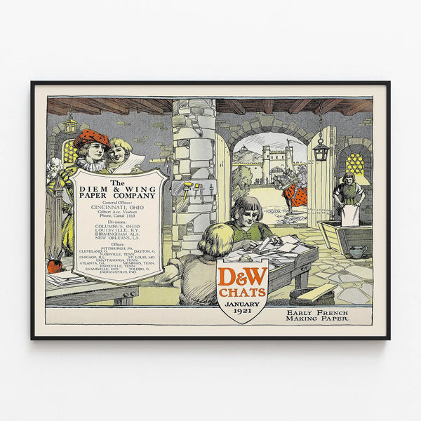 Vintage poster Diem & Wing Paper Company - Retro wall decoration — framed artwork on a wall
