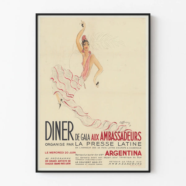 Vintage Poster of the Gala Dinner at the Ambassadors - Argentina