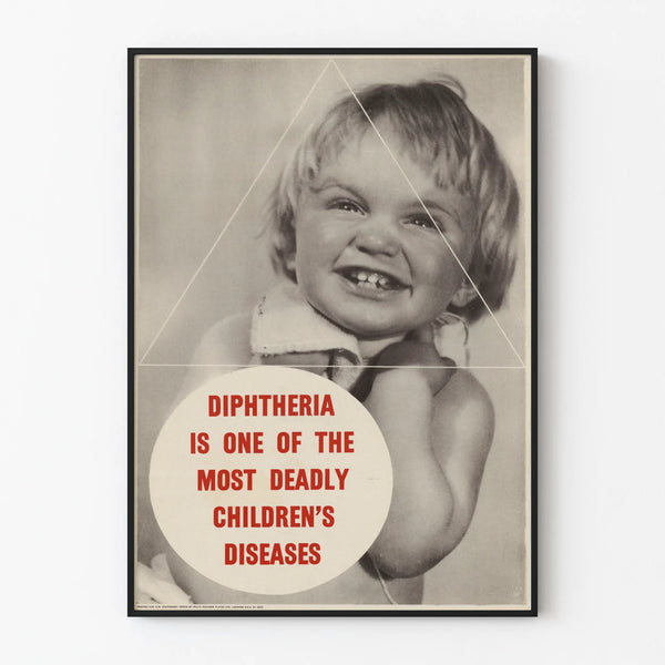 Vintage poster raising awareness about diphtheria in children