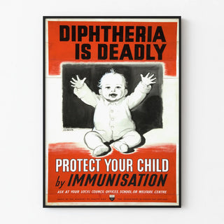 Vintage poster on diphtheria prevention and child immunization