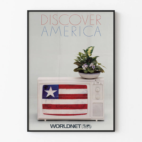 Vintage Discover America Poster Worldnet Television Flag