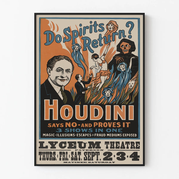 Vintage Houdini Do Spirits Return Poster - Original Wall Decoration