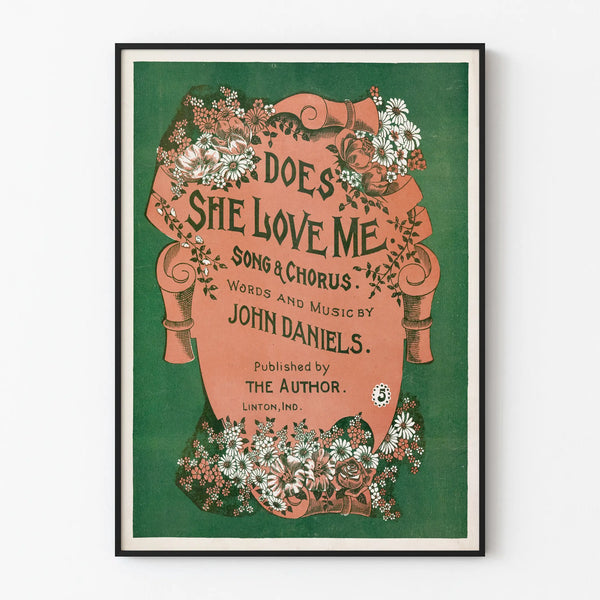 Vintage Decorative Poster Does She Love Me - Retro Floral Style