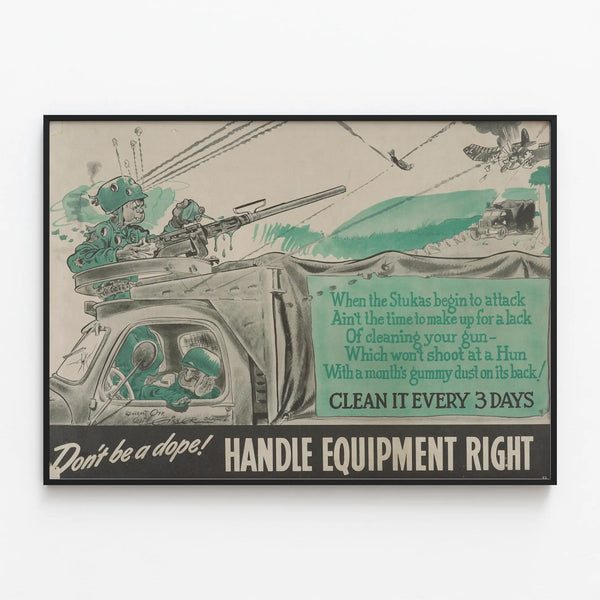 Vintage Military Poster - Care and Cleaning of Weapons — framed artwork on a wall